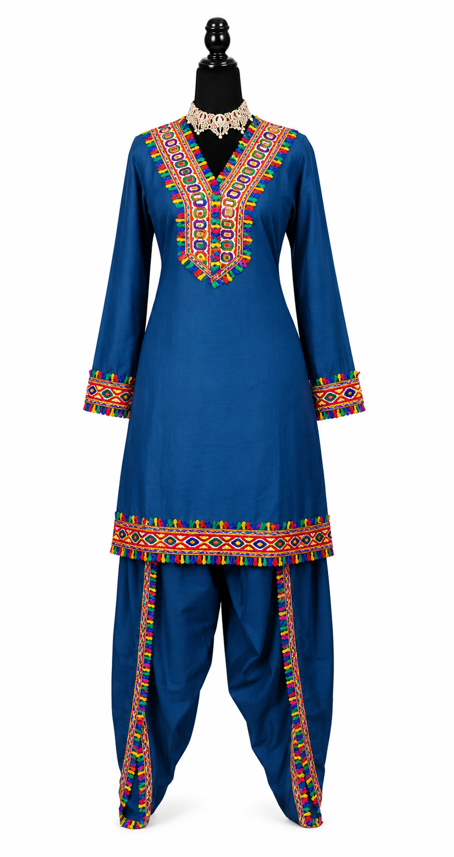 Blue Embroidery with Tulip Pant